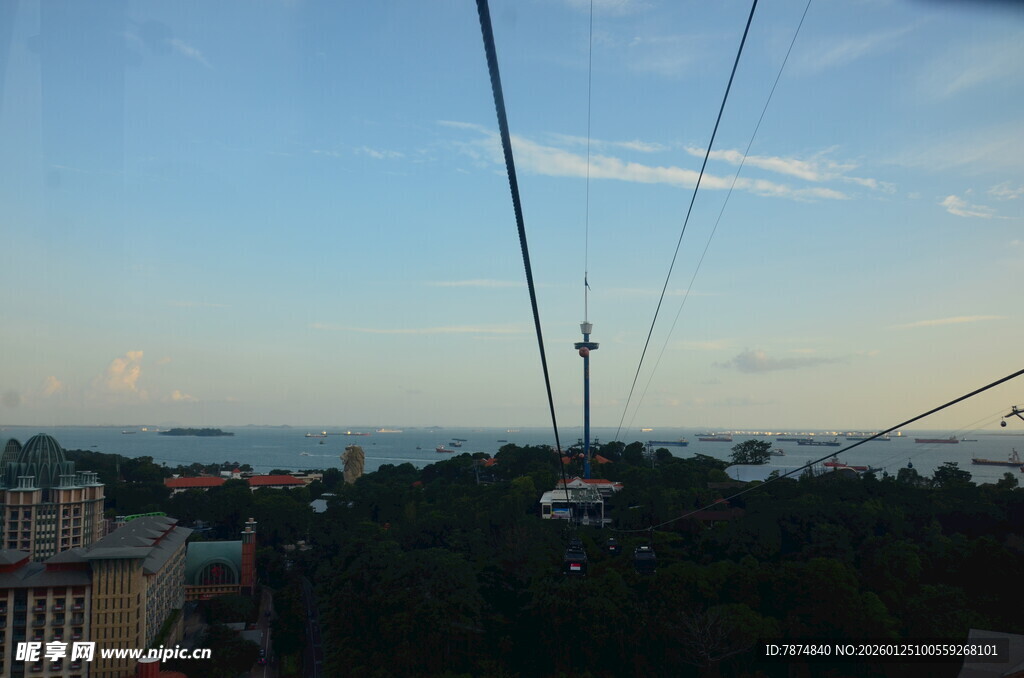 高空缆车俯瞰城市与海景