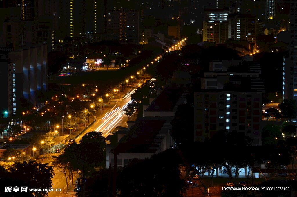 城市夜景中的璀璨街道