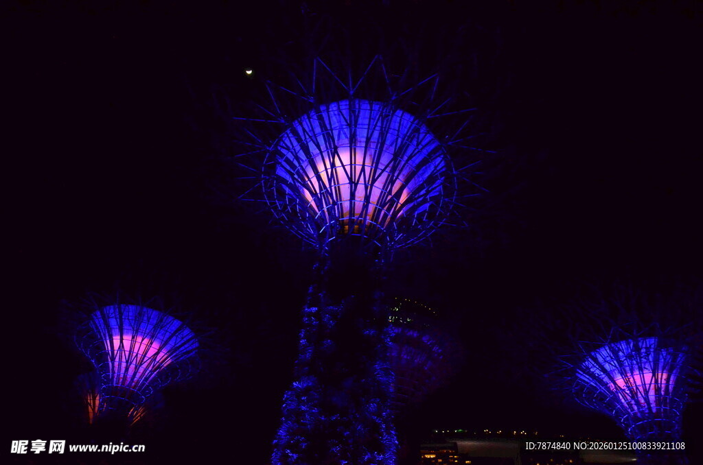 夜空中绚丽绽放的蓝色烟花