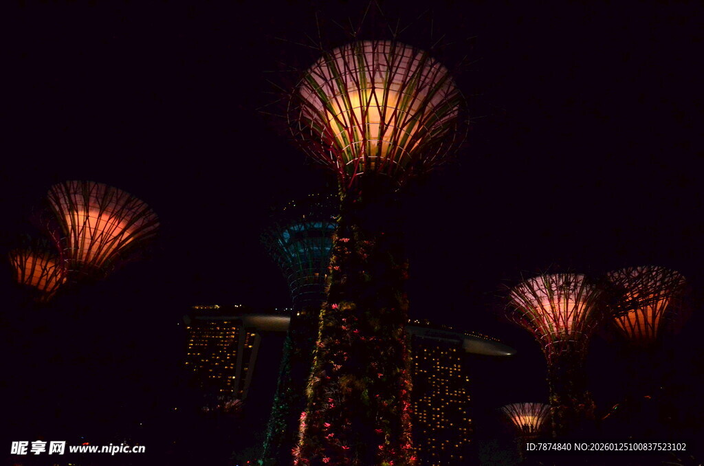 夜空中绚丽的烟花与塔景