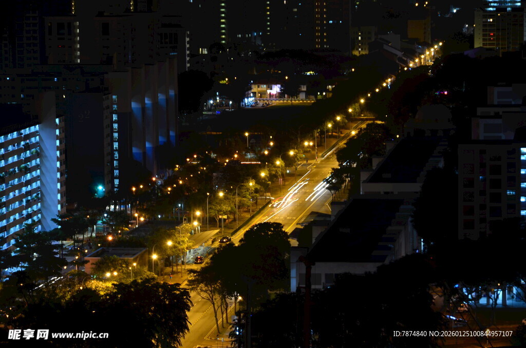 城市夜景中的璀璨街道