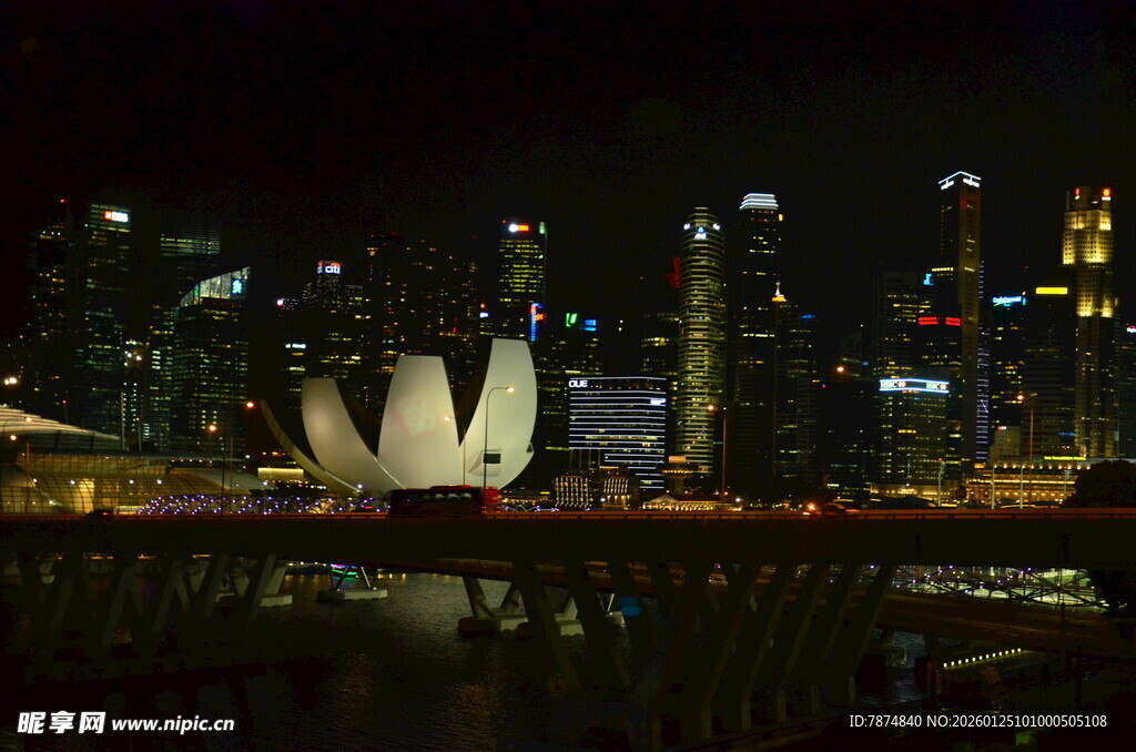 新加坡夜景中的艺术科学博物馆