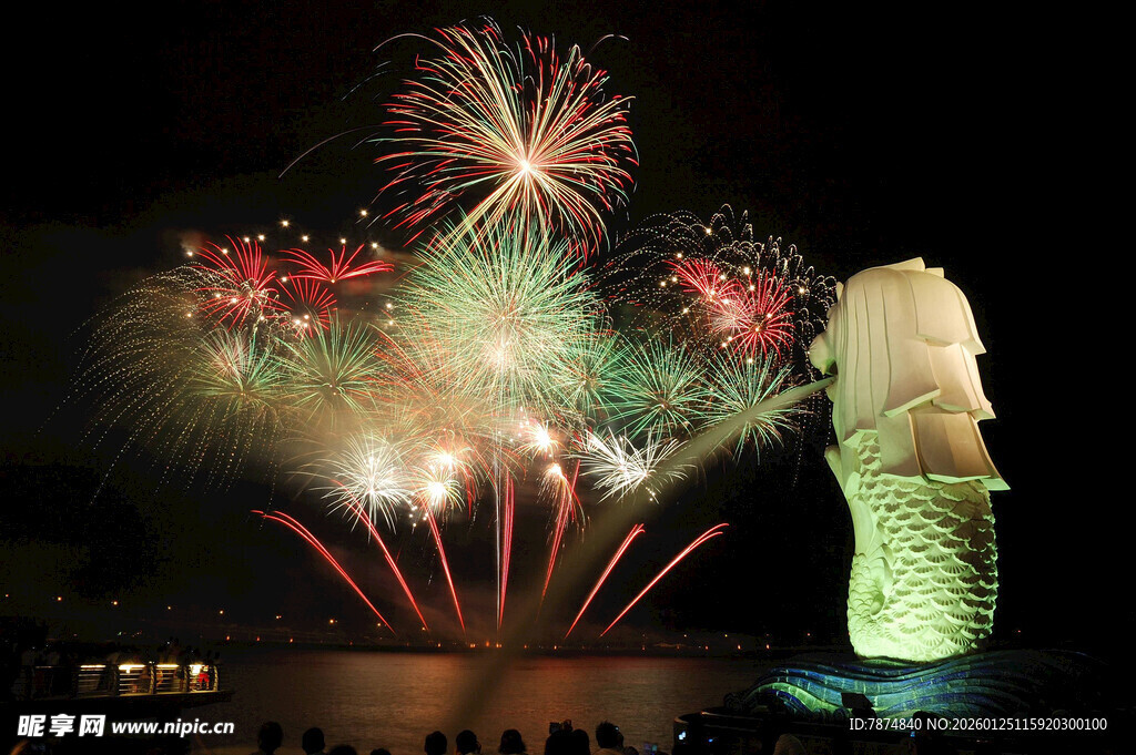 新加坡夜景烟花璀璨时刻