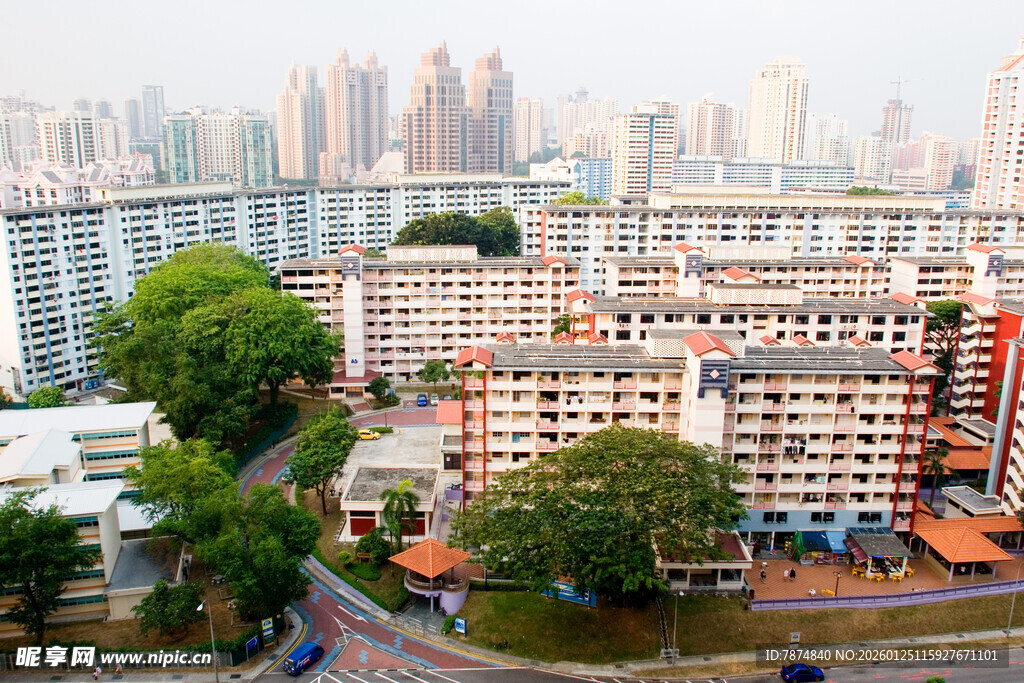 城市住宅区与林立高楼景观
