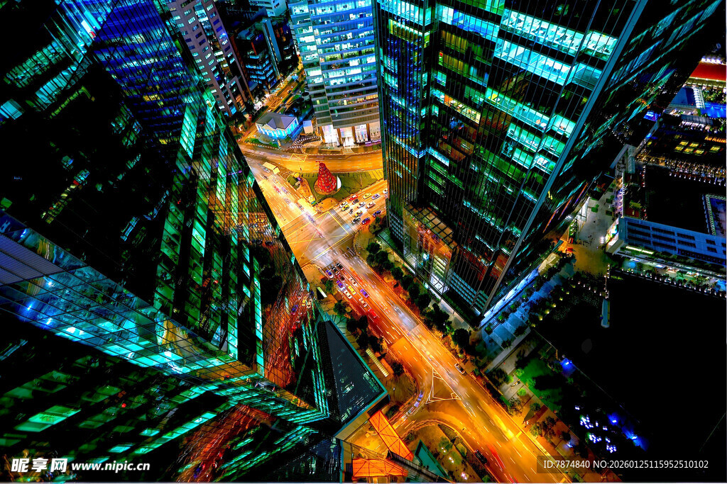 城市夜景车流绚丽灯光