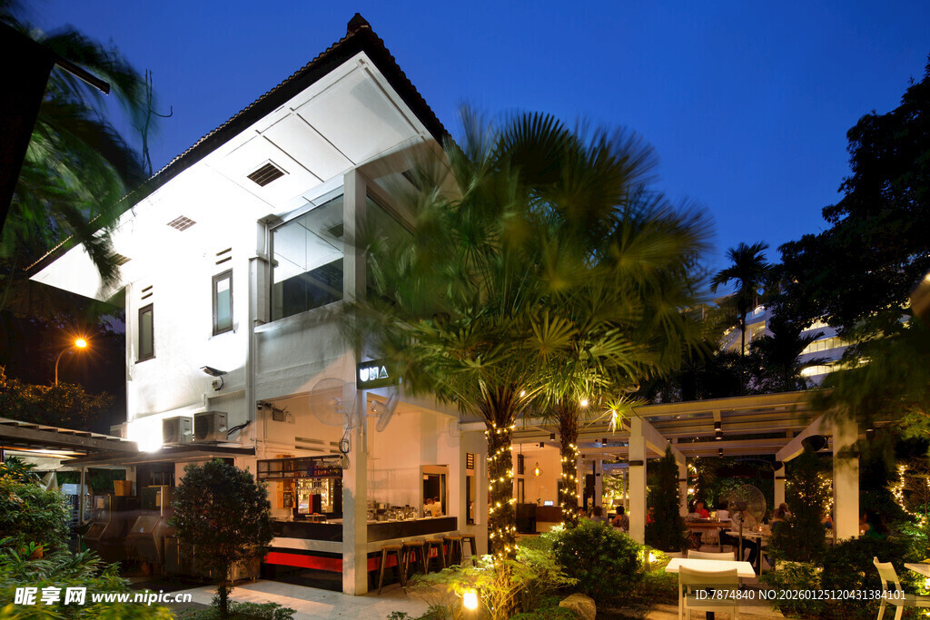 夜晚中的精致别墅景观 新加坡