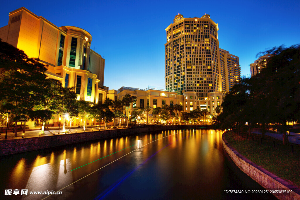 城市河畔夜景风光 新加坡