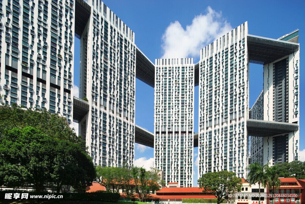 新加坡现代独特连体摩天大楼景观