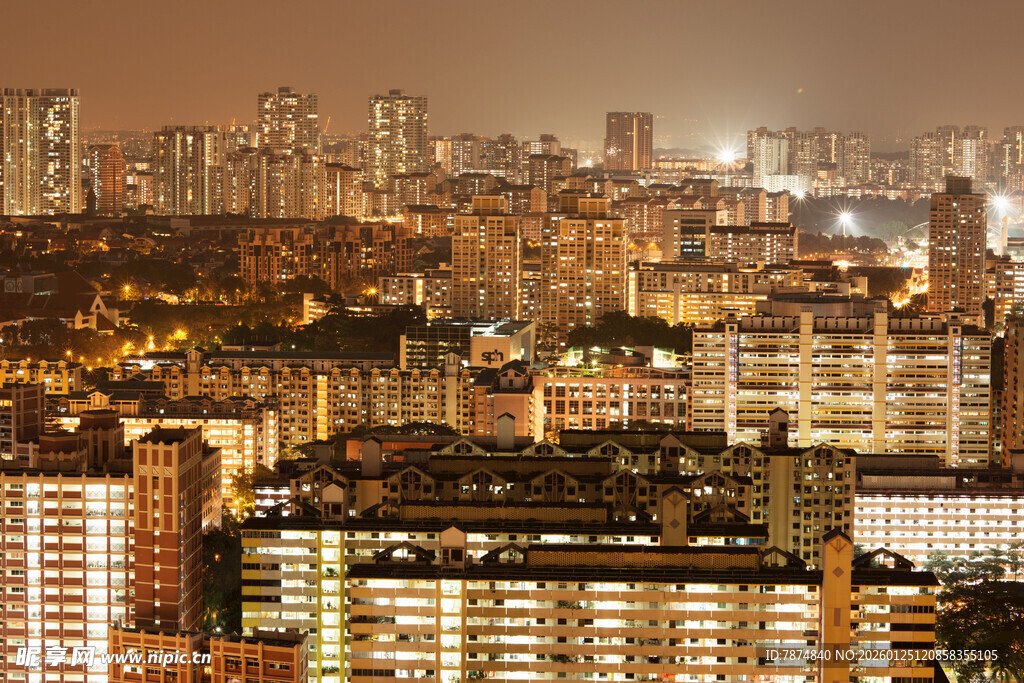 新加坡城市璀璨夜景俯瞰图