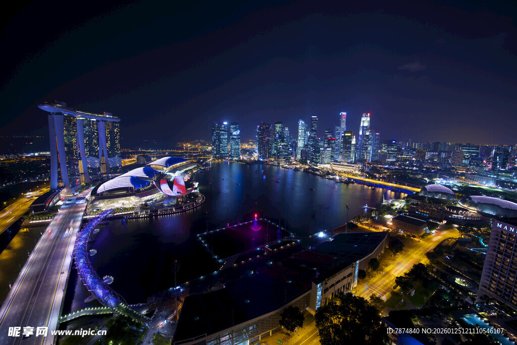 新加坡璀璨都市夜景俯瞰图