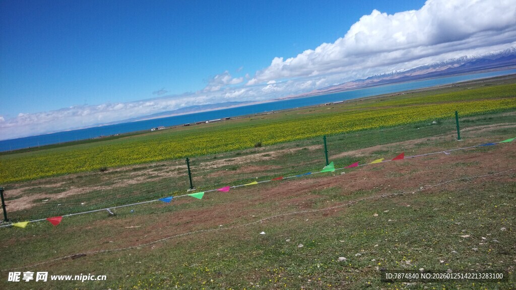 草原风光与远处碧海蓝天