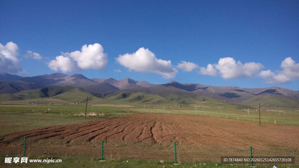 广袤田野与蓝天白云美景
