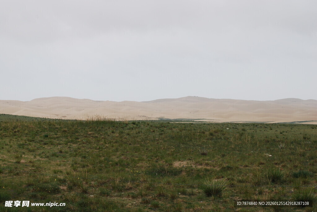 广袤草原与远处山峦景观