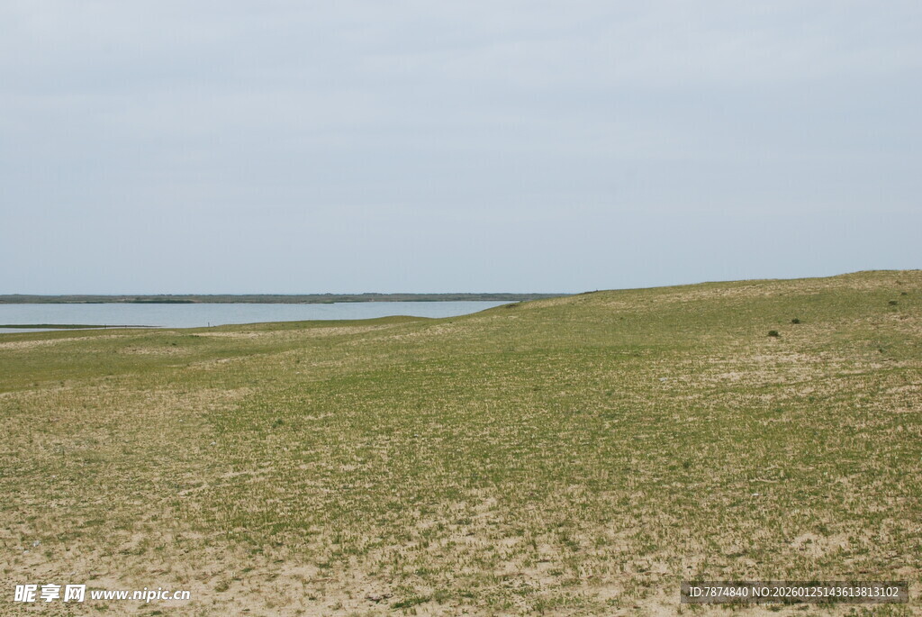 广袤草原与远处水域景观