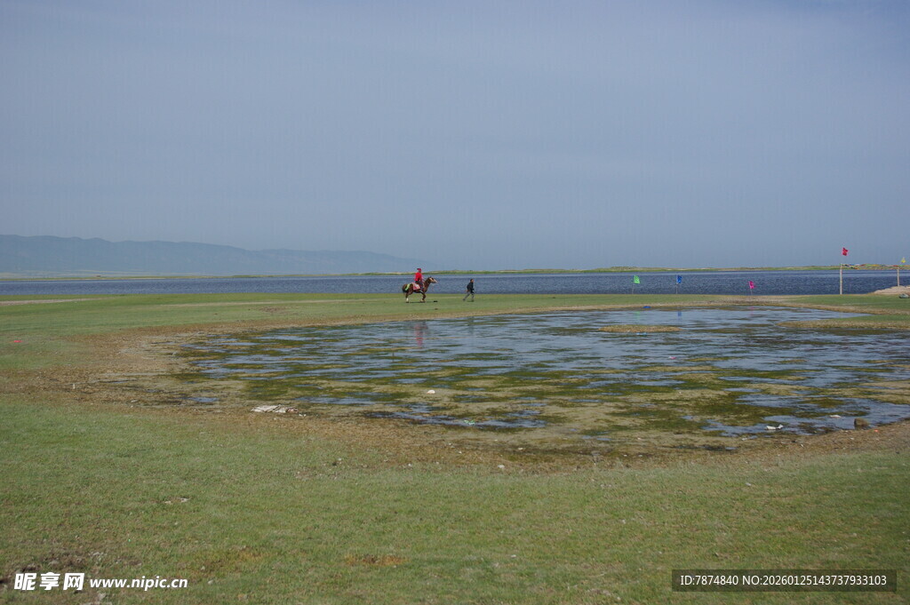 草原上的圆形积水景观
