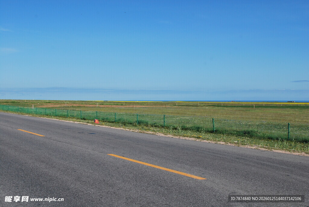 宽阔公路旁的广袤田野