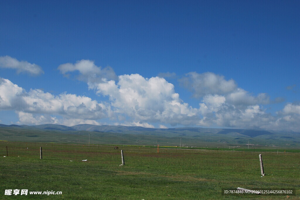 草原蓝天与白云美景