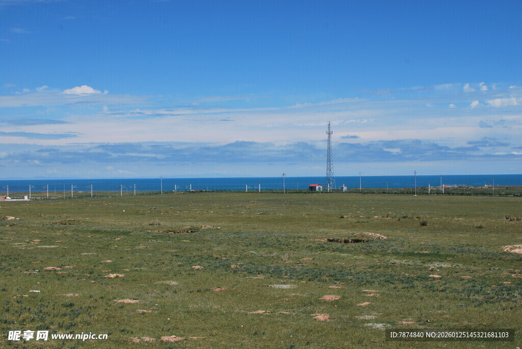 草原与海洋相接的开阔风景