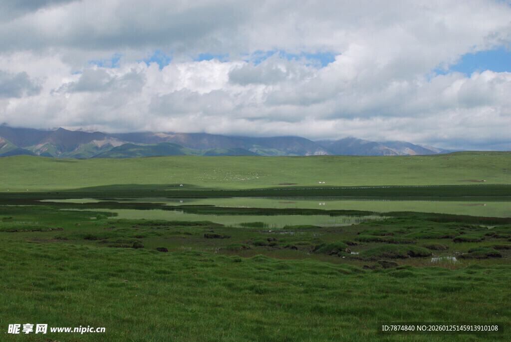 广袤草原与远方山峦美景