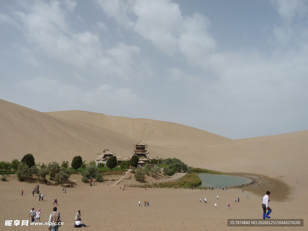 沙漠中的绿洲与游人