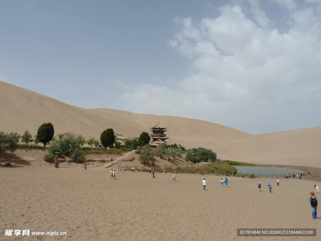 沙漠中的绿洲与游人