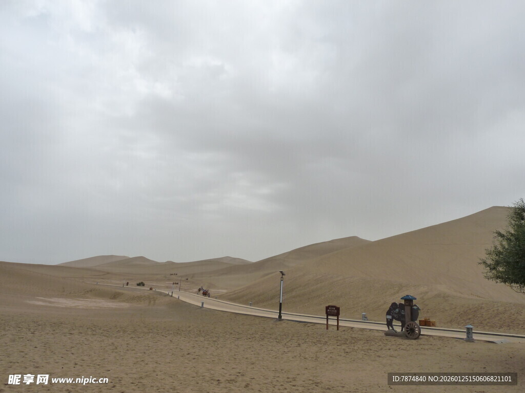 沙漠驼队漫步于沙海之中