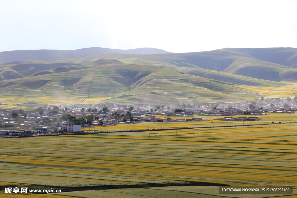 广袤田野与远山风景