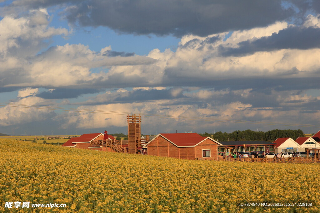 田园风光中的红顶农舍