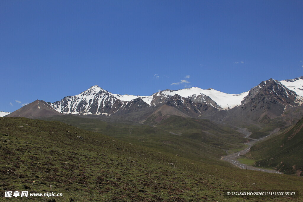 雪山下的翠绿山谷