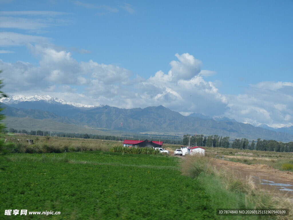 田园风光中的远山与草地