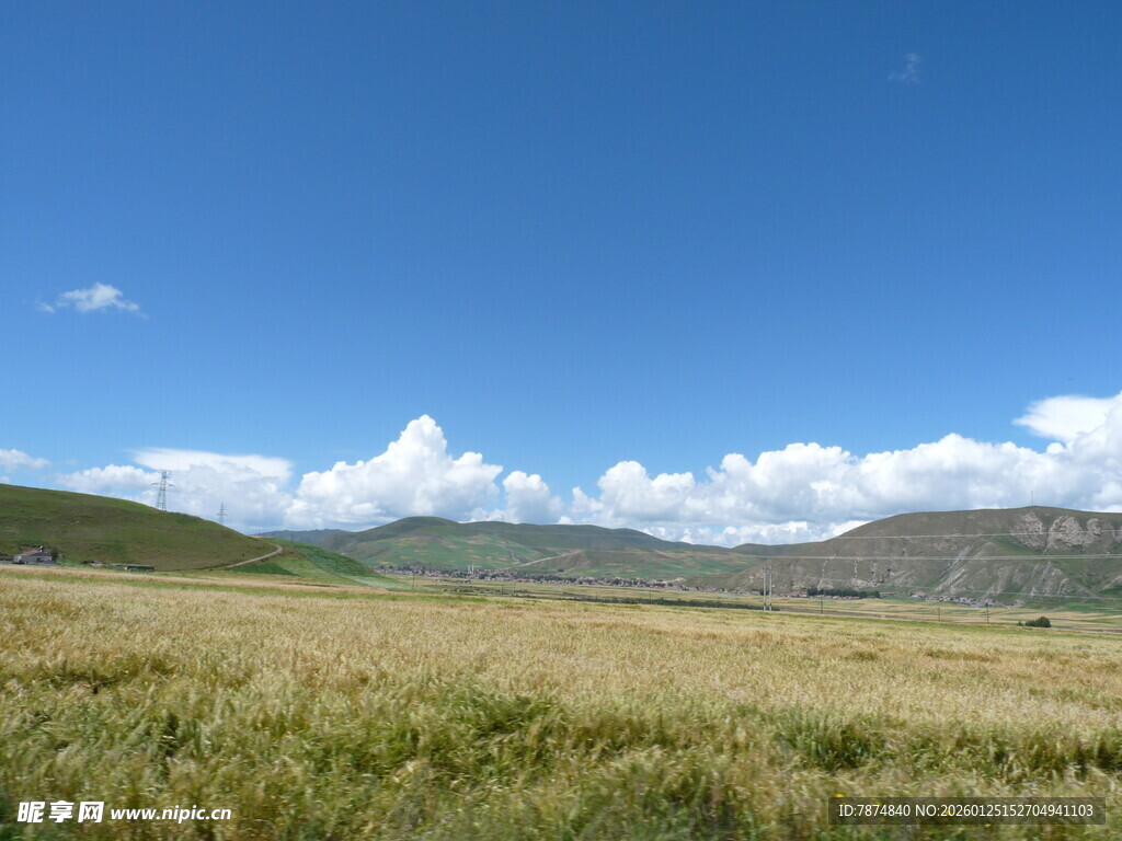 广袤草原与蓝天白云美景