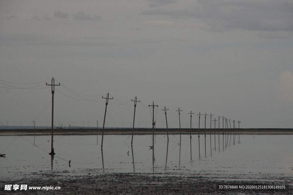 水上电线杆的独特景致