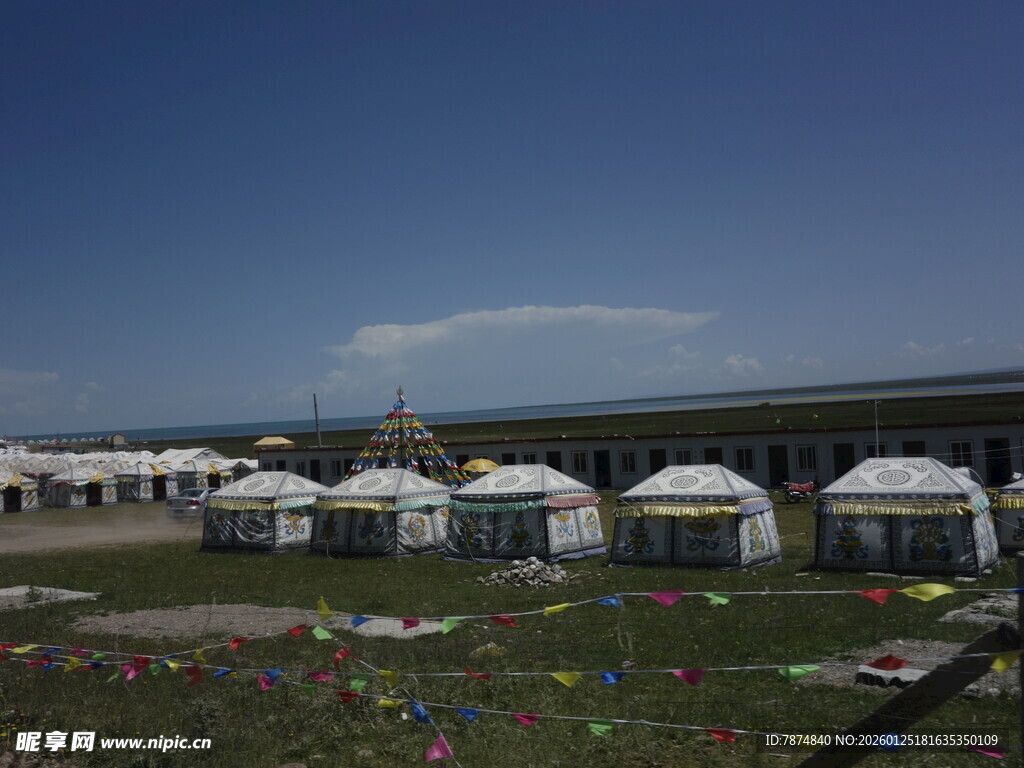 草原上排列的白色蒙古包
