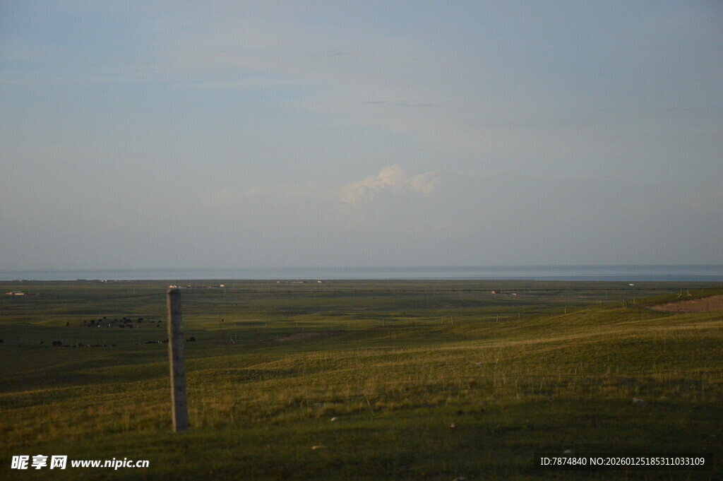 草原景色 远处一根立柱