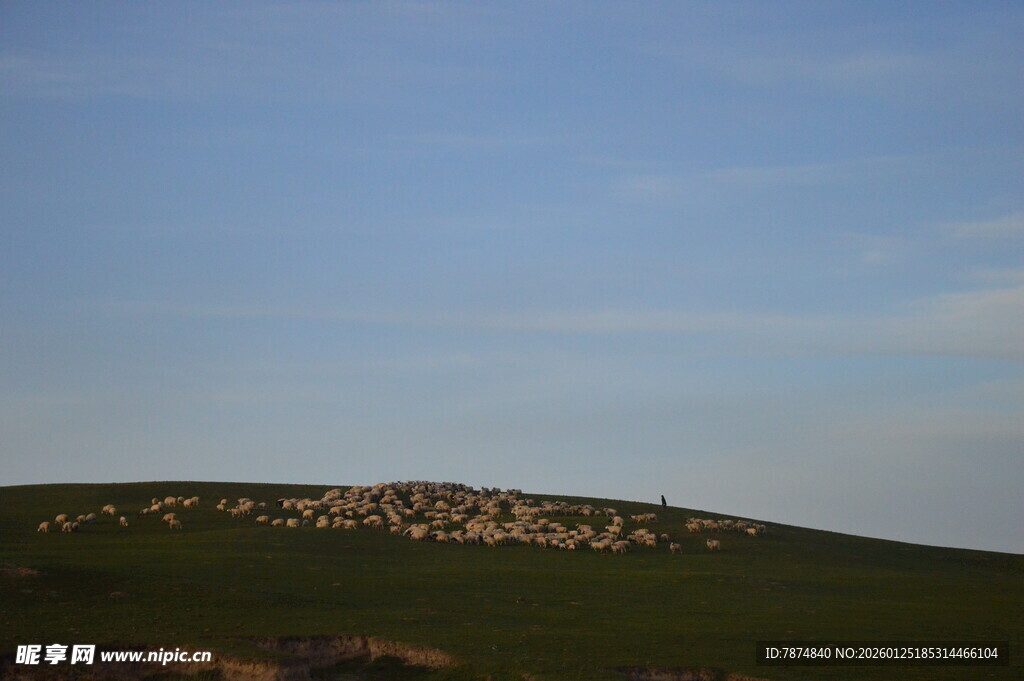 草原上的石堆与蓝天