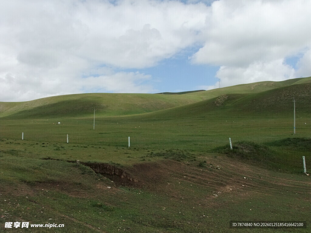 草原风光 绿色山丘与蓝天