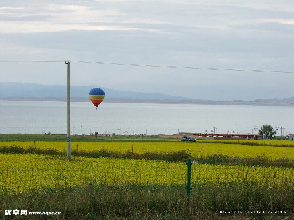 田野上的彩色热气球