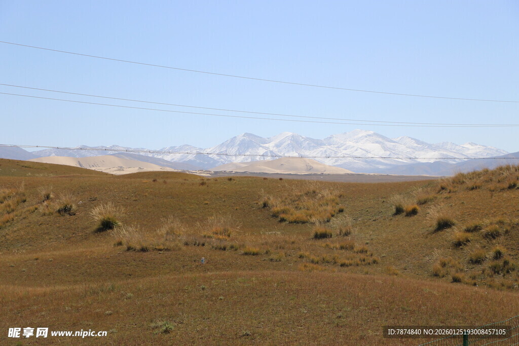 广袤荒漠与远处雪山景观