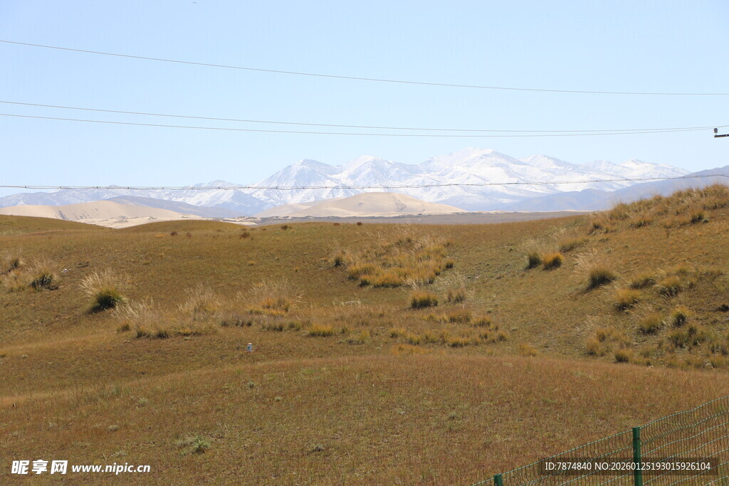 广袤荒漠与远处雪山景观