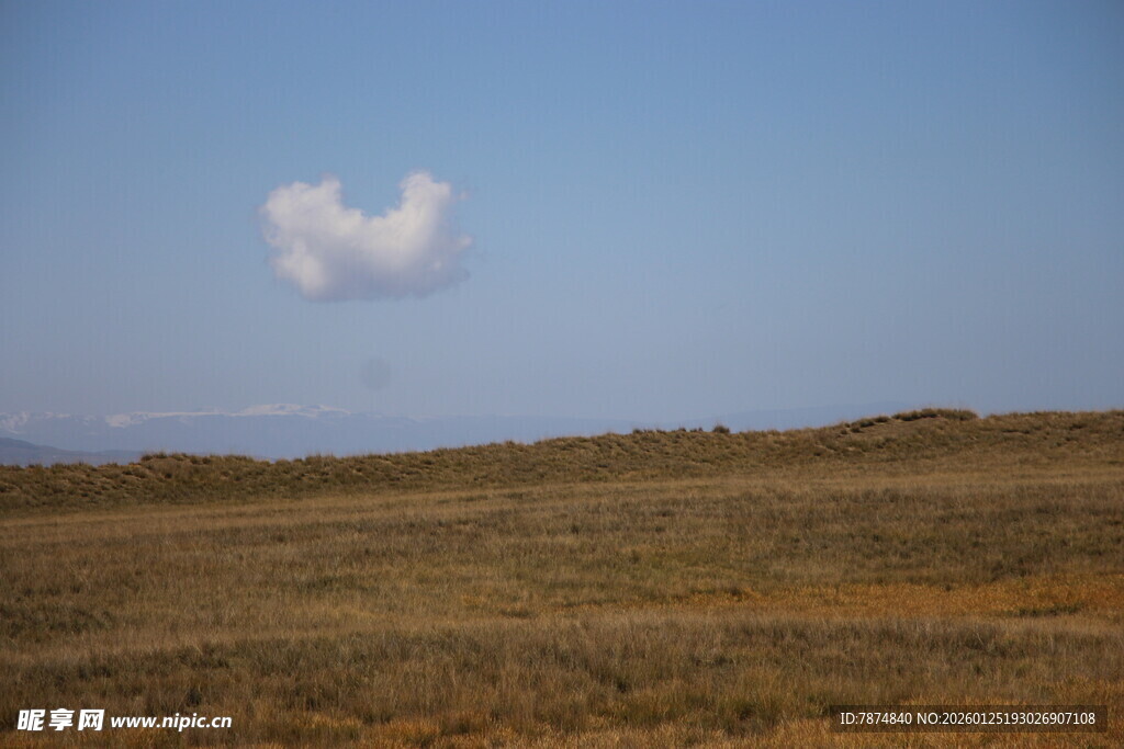 草原上空的心形云朵