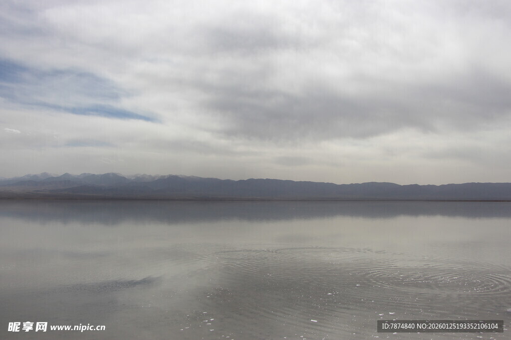 广阔盐湖与多云天空景象
