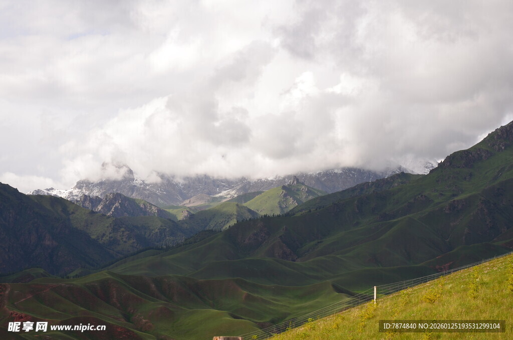 山间绿野 云雾缭绕之景