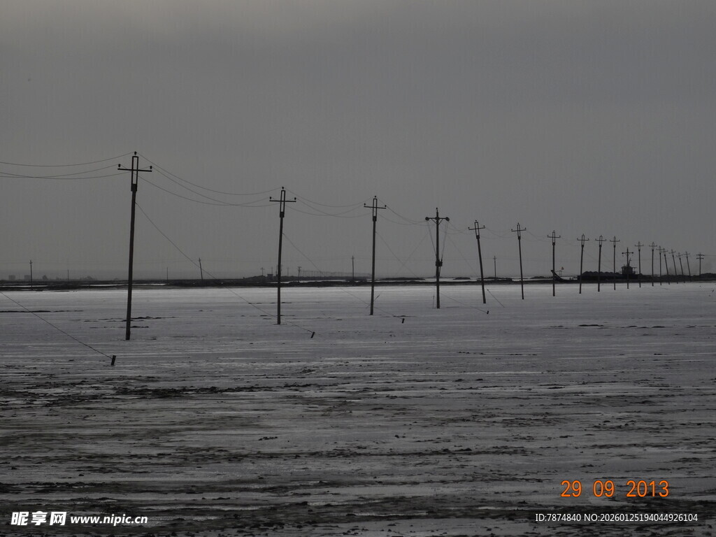 海上林立的电线杆景观