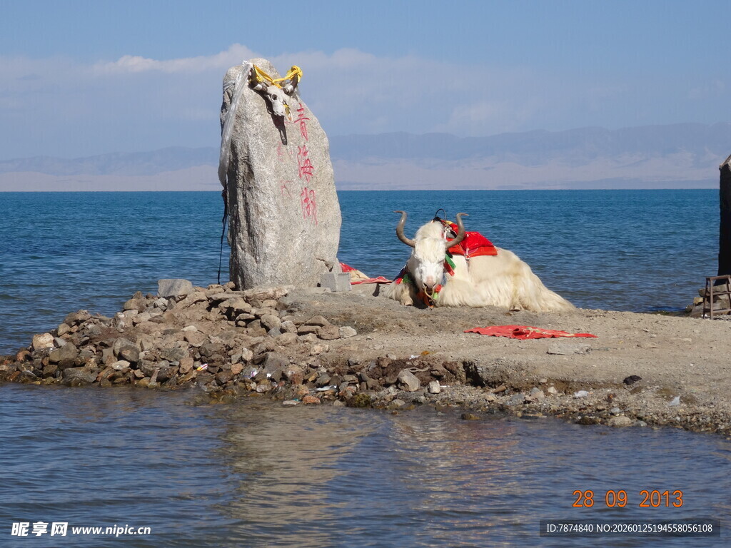 青海湖边的祈福石碑