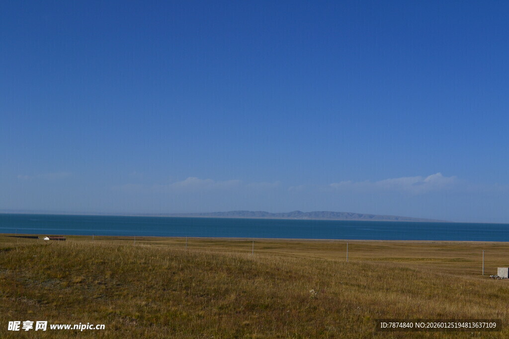 广阔草原与远方蓝色海洋