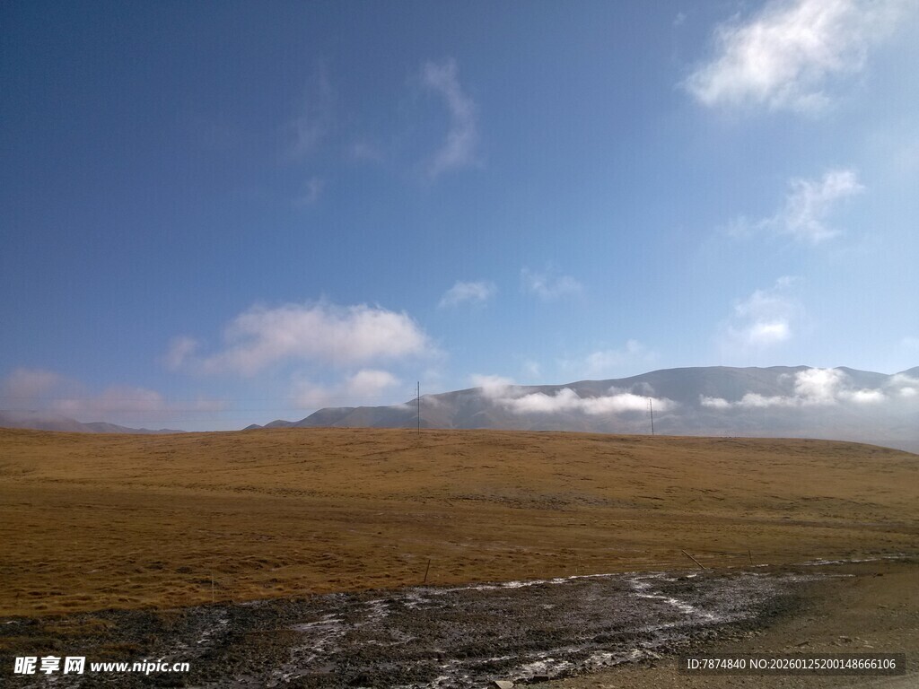 广袤草原与远处雪山景观