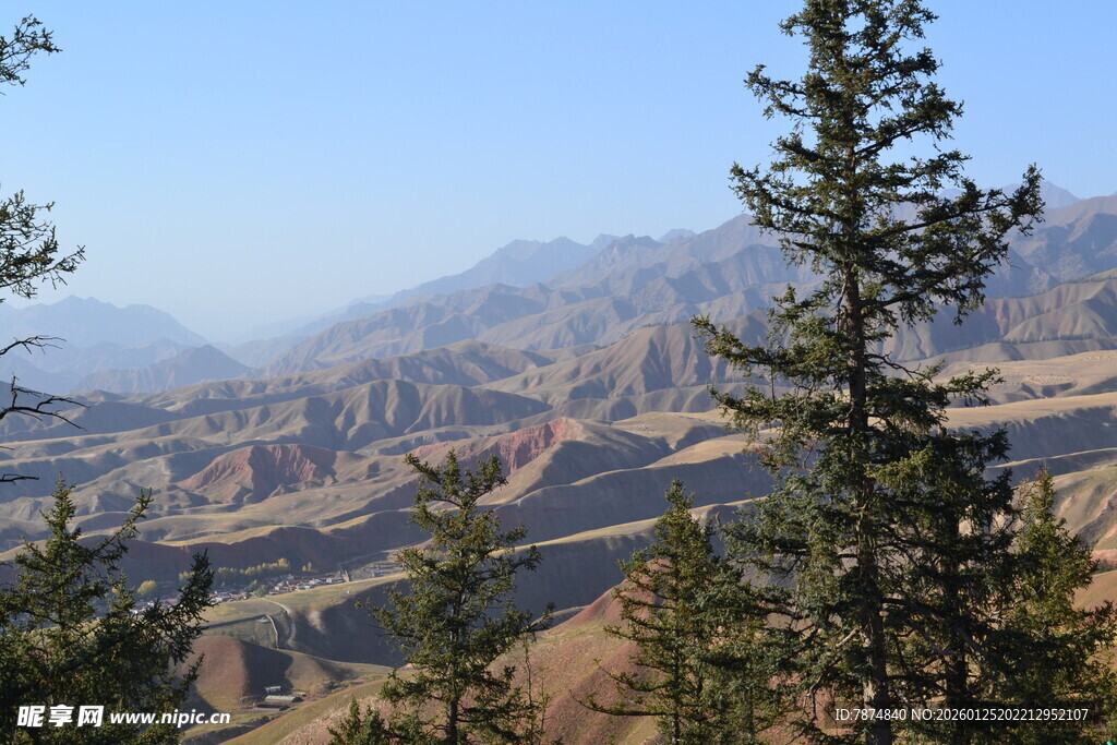 山间秋景 林木与远丘
