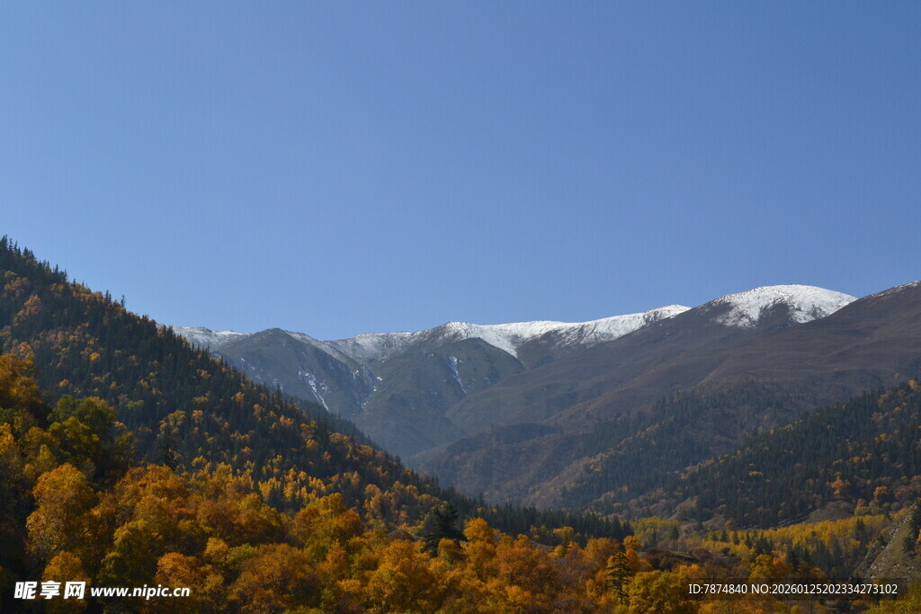 秋日山峦与远处雪山美景