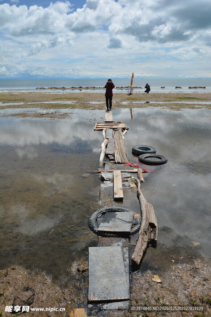 湿地木栈道上的户外景象
