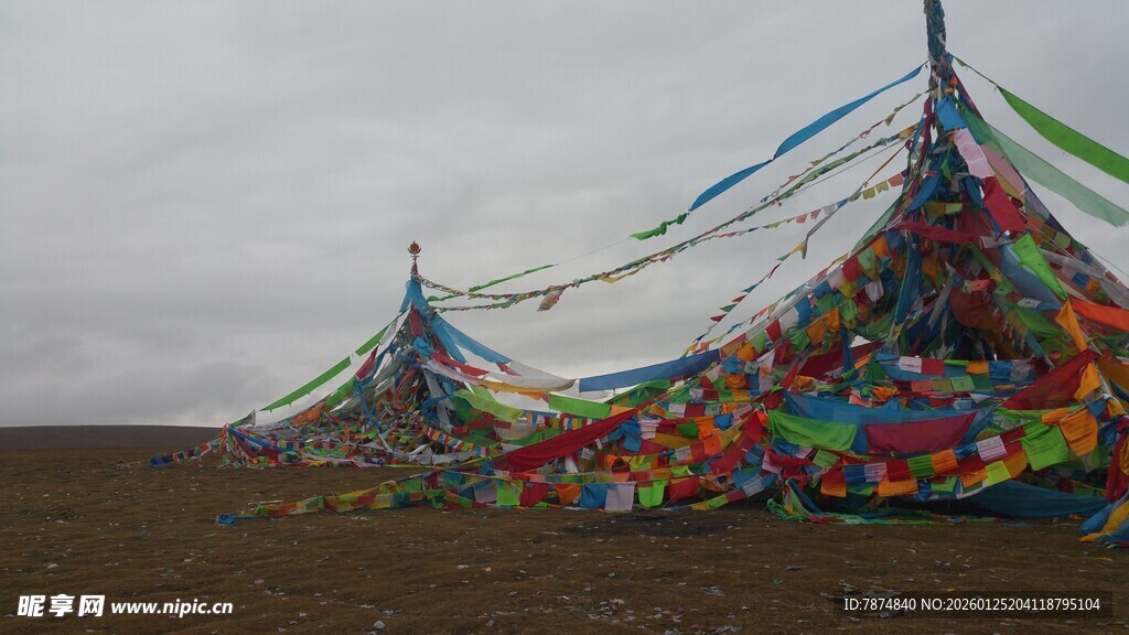 草原上的多彩经幡阵